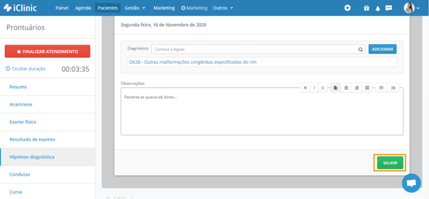 salvar prontuário