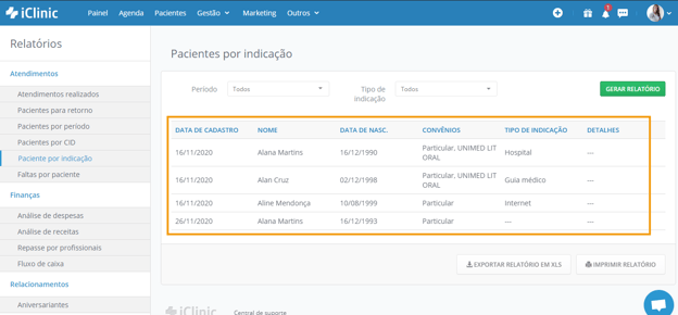 data nome convenio e detalhes